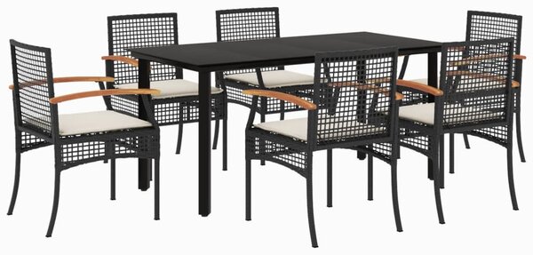 7 részes fekete polyrattan kerti étkezőgarnitúra párnával