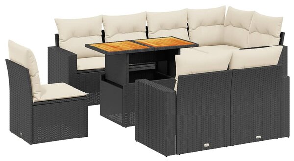 9 részes fekete polyrattan kerti ülőgarnitúra párnákkal