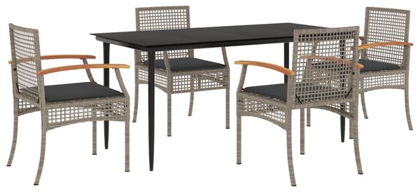 5 részes szürke polyrattan kerti étkezőgarnitúra párnával