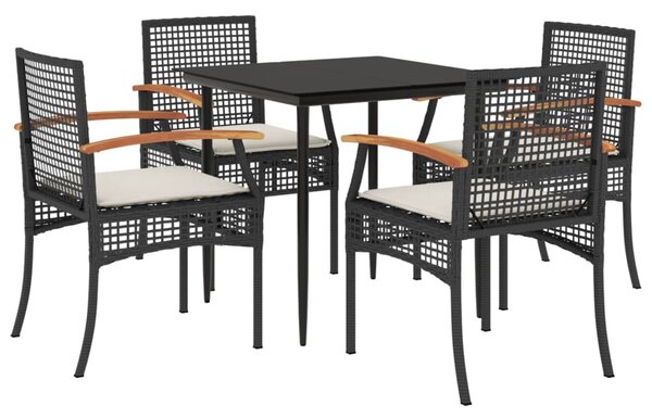 5 részes fekete polyrattan kerti étkezőgarnitúra párnákkal