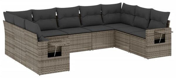 9 részes szürke polyrattan kerti ülőgarnitúra párnákkal