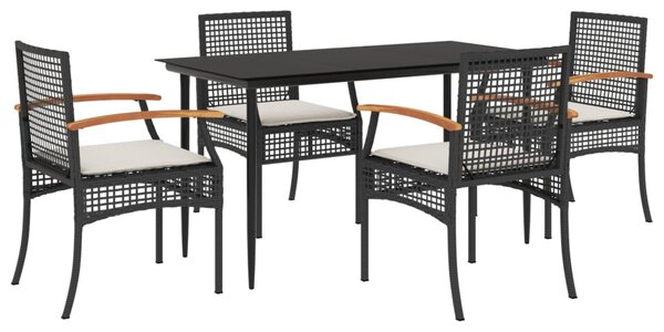 5 részes fekete polyrattan kerti étkezőgarnitúra párnákkal