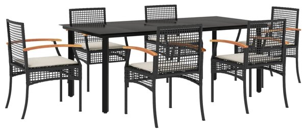 7 részes fekete polyrattan kerti étkezőgarnitúra párnával