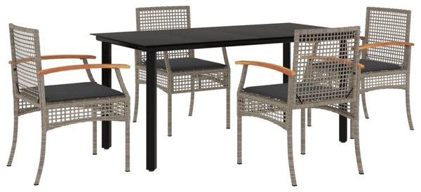 5 részes szürke polyrattan kerti étkezőgarnitúra párnával