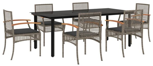 7 részes szürke polyrattan kerti étkezőgarnitúra párnával
