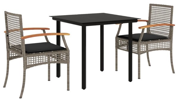 3 részes szürke polyrattan kerti étkezőgarnitúra párnával
