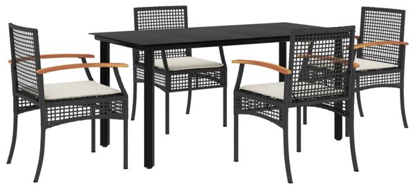 5 részes fekete polyrattan kerti étkezőgarnitúra párnákkal