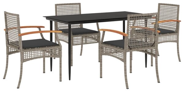 5 részes szürke polyrattan kerti étkezőgarnitúra párnával