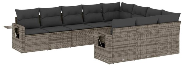 10 részes szürke polyrattan kerti ülőgarnitúra párnákkal