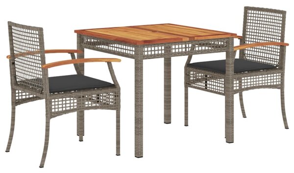 3 részes szürke polyrattan kerti étkezőgarnitúra párnával