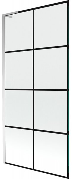 Mexen Next L, 1 szárnyas kádparaván 90 x 150 cm, 6mm átlátszó üveg-fekete mintás, króm profil, 895-090-000-03-77-01