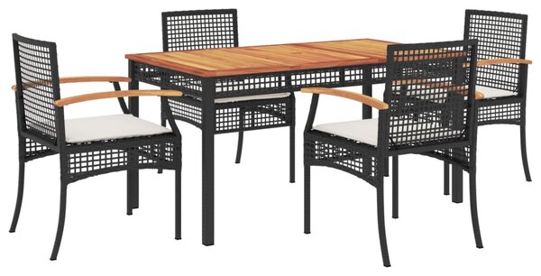 5 részes fekete polyrattan kerti étkezőgarnitúra párnákkal