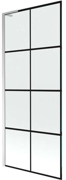 Mexen Next L, 1 szárnyas kádparaván 80 x 150 cm, 6mm átlátszó üveg-fekete mintás, króm profil, 895-080-000-03-77-01