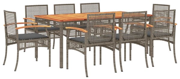 9 részes szürke polyrattan kerti étkezőgarnitúra párnával