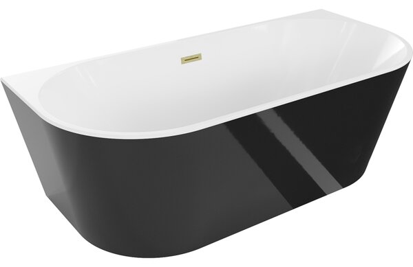 Mexen Oval, szabadon álló fali kád 150 x 75 cm, fehér-fekete, arany matt túlfolyó, 52671507575-55