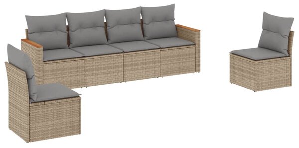6 részes vegyes bézs polyrattan kerti ülőgarnitúra párnákkal