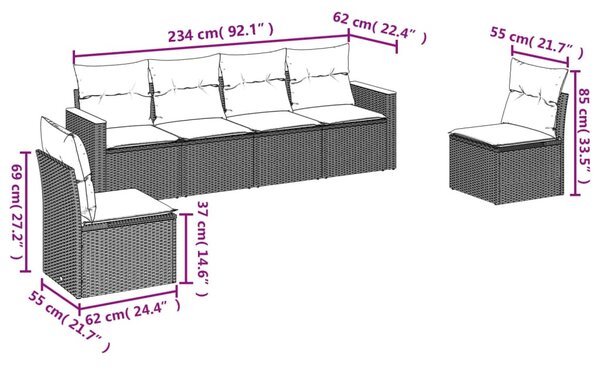 6 részes vegyes bézs polyrattan kerti ülőgarnitúra párnákkal