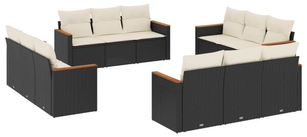 12 részes fekete polyrattan kerti ülőgarnitúra párnákkal