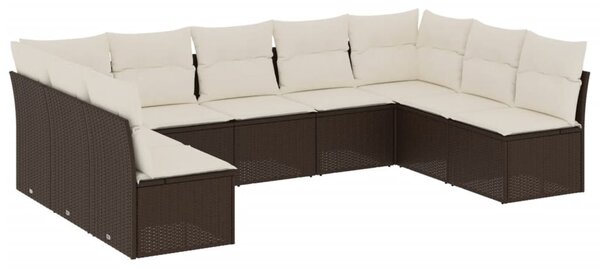 9 részes barna polyrattan kerti ülőgarnitúra párnákkal