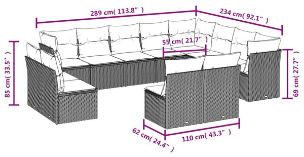 12 részes barna polyrattan kerti ülőgarnitúra párnákkal