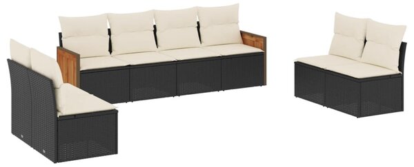 8 részes fekete polyrattan kerti ülőgarnitúra párnákkal