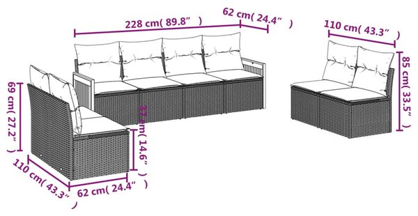 8 részes fekete polyrattan kerti ülőgarnitúra párnákkal