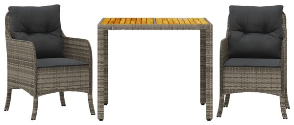 3 részes szürke polyrattan kerti étkezőgarnitúra párnával
