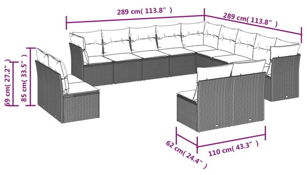 13 részes bézs polyrattan kerti ülőgarnitúra párnákkal