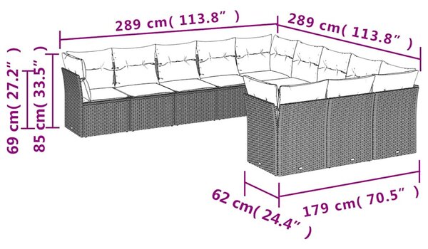 11 részes fekete polyrattan kerti ülőgarnitúra párnákkal