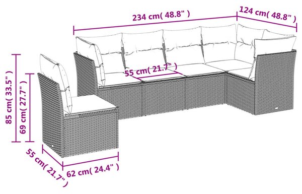 6 részes szürke polyrattan kerti ülőgarnitúra párnákkal