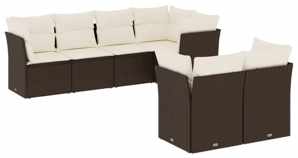 7 részes barna polyrattan kerti ülőgarnitúra párnákkal