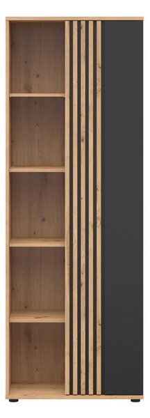 Könyvespolc Orlnolu 117, Zárt, Ajtókkal, Nyitott, Laminált forgácslap, 195x70x40cm, Artisan tölgy, Fekete