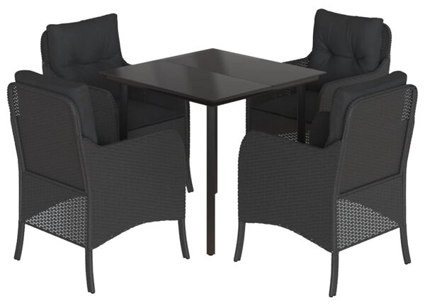 5 részes fekete polyrattan kerti étkezőgarnitúra párnákkal