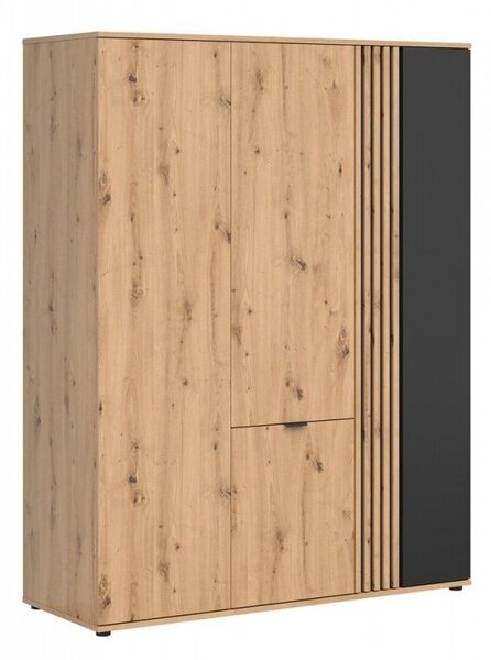 Gardróbszekrény Orlnolu 118, Laminált forgácslap, 195x150x56cm, Artisan tölgy, Fekete