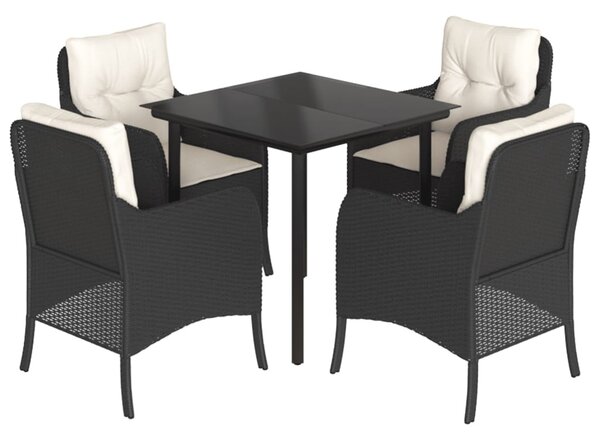 5 részes fekete polyrattan kerti étkezőgarnitúra párnákkal