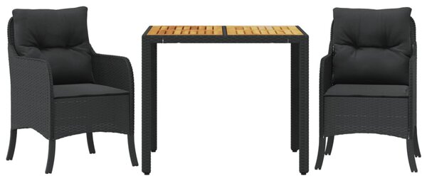 3 részes fekete polyrattan kerti étkezőgarnitúra párnákkal