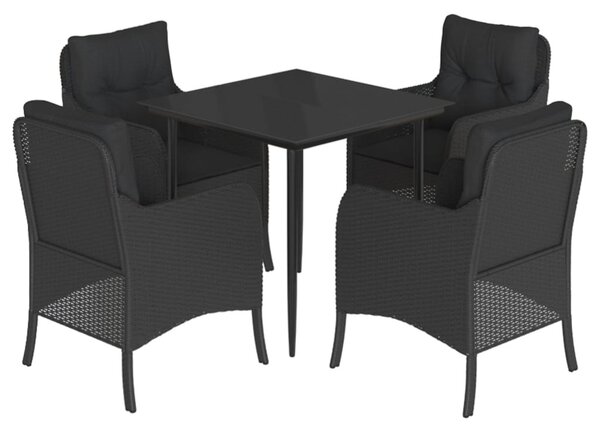 5 részes fekete polyrattan kerti étkezőgarnitúra párnákkal
