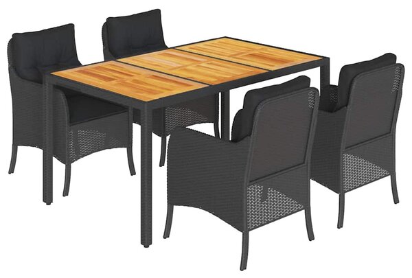 5 részes fekete polyrattan kerti étkezőgarnitúra párnákkal