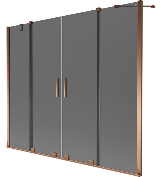 Mexen Velar Duo, 2 szárnyas eltolható kádparaván 180 x 150 cm, 8mm szürke üveg, rózsaszín arany, 896-180-000-42-60