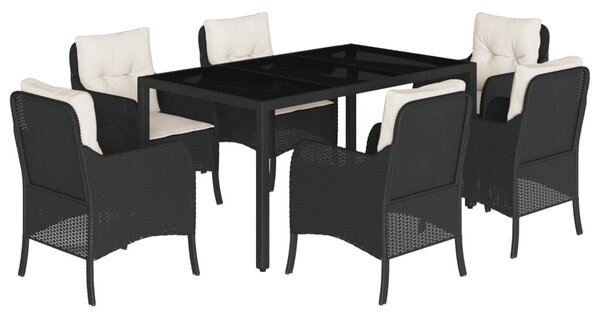 7 részes fekete polyrattan kerti étkezőgarnitúra párnával