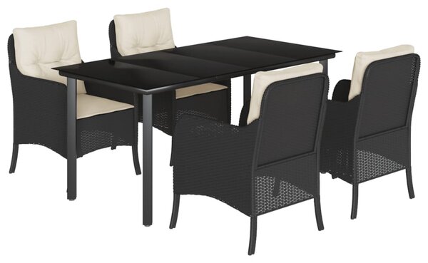 5 részes fekete polyrattan kerti étkezőgarnitúra párnákkal