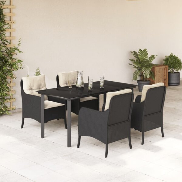 5 részes fekete polyrattan kerti étkezőgarnitúra párnákkal