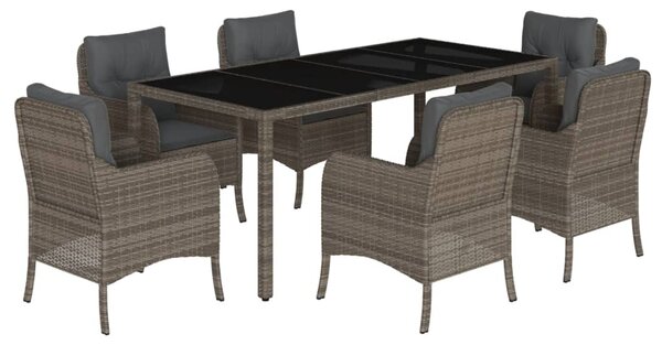 7 részes szürke polyrattan kerti étkezőgarnitúra párnával