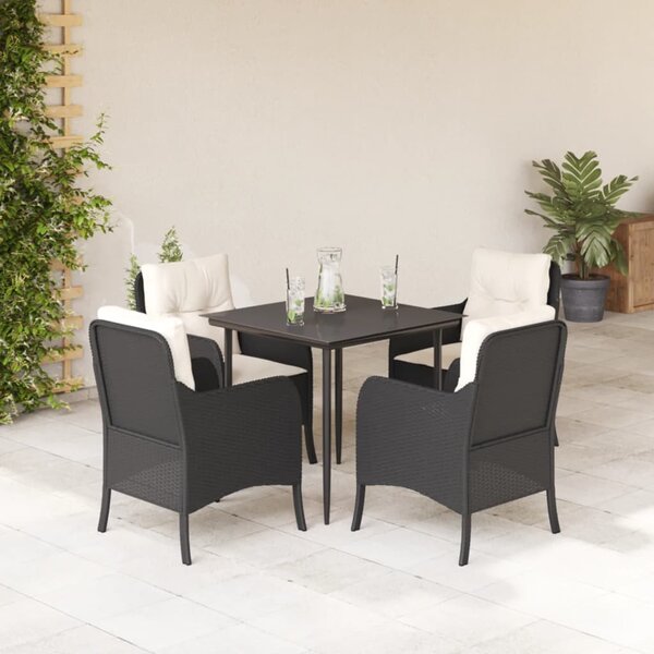 5 részes fekete polyrattan kerti étkezőgarnitúra párnákkal