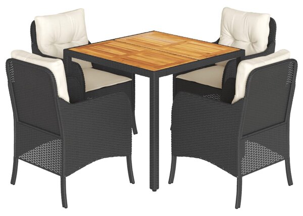 5 részes fekete polyrattan kerti étkezőgarnitúra párnákkal