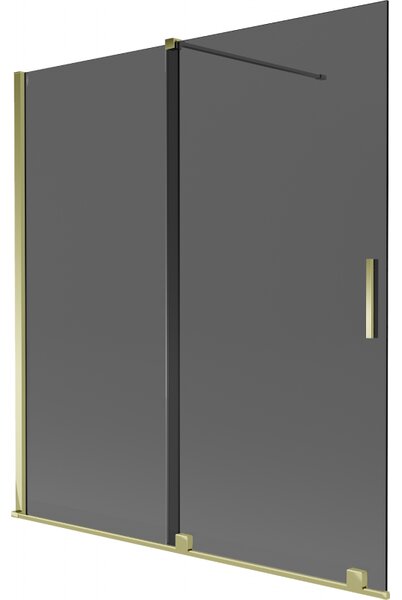 Mexen Velar, 2 szárnyas eltolható kádparaván 150 x 150 cm, 8mm szürke üveg, arany fényes, 896-150-000-41-50