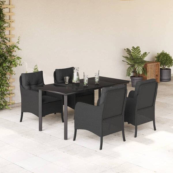5 részes fekete polyrattan kerti étkezőgarnitúra párnákkal