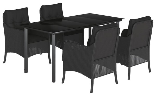 5 részes fekete polyrattan kerti étkezőgarnitúra párnákkal