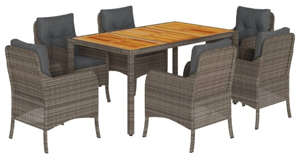7 részes szürke polyrattan kerti étkezőgarnitúra párnával