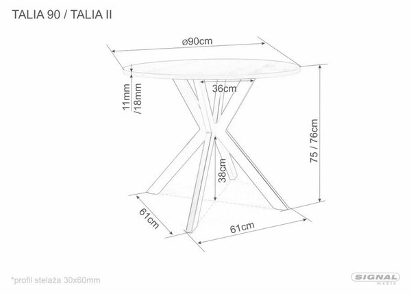 Talia II Kerek MDF Étkezőasztal Dió-Fekete Modern Csillagváz